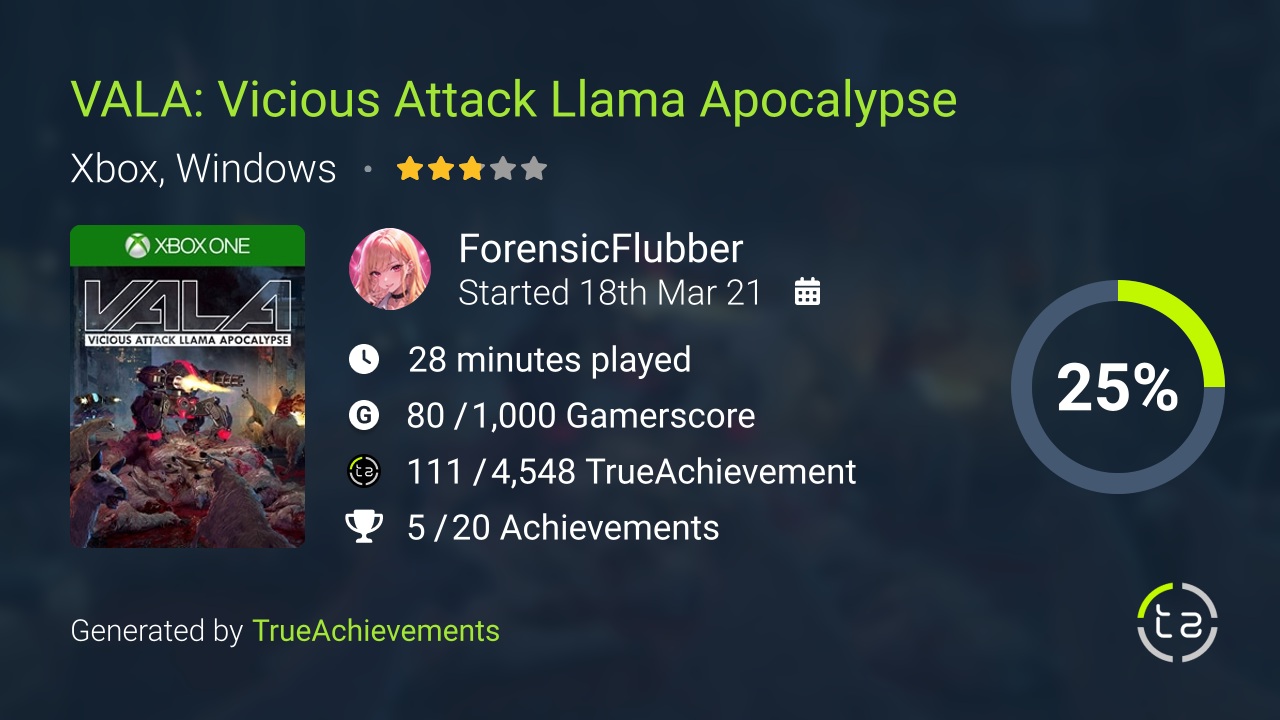 VALA Vicious Attack Llama Apocalypse achievement summary